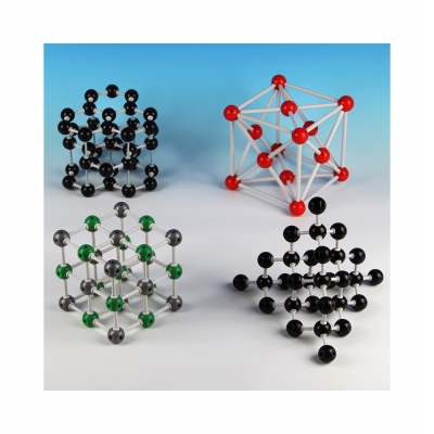 MODELE WIĄZAŃ CHEMICZNYCH  301 ELEMENTÓW (4 MODELE- CHLOREK SODU, DIAMENT, GRAFIT, MIEDŹ )   (CHE004)