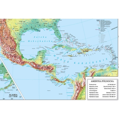 MAPA ŚCIENNA AMERYKI PÓŁNOCNEJ I ŚRODKOWEJ FIZYCZNA (MER263)