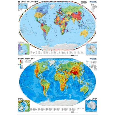 DWUSTRONNA MAPA ŚCIENNA ŚWIATA POLITYCZNA /FIZYCZNA Z ELEMENTAMI EKOLOGII /DUO /2021 (MER097)