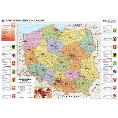 DWUSTRONNA MAPA ŚCIENNA POLSKI ADMINISTRACYJNA /FIZYCZNA Z ELEM. EKOLOGII /DUO (MER113)