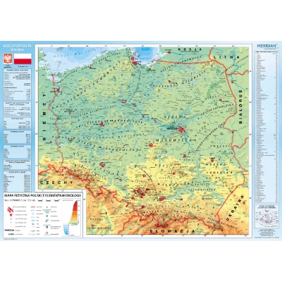 DWUSTRONNA MAPA ŚCIENNA POLSKI ADMINISTRACYJNA /FIZYCZNA Z ELEM. EKOLOGII /DUO (MER113)