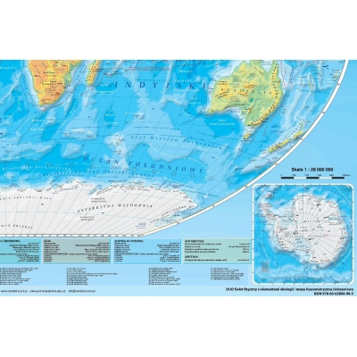 DWUSTRONNA MAPA ŚCIENNA ŚWIATA FIZYCZNA Z ELEMENTAMI EKOLOGII /MAPA HIPSOMETRYCZNA DO ĆWICZEŃ /DUO 1:26.000.000 (MER002)