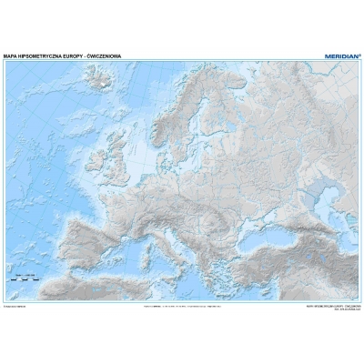 MAPA ŚCIENNA EUROPY KONTUROWA HIPSOMETRYCZNA DO ĆWICZEŃ (MER291)