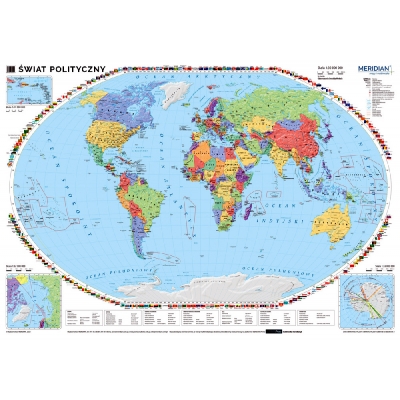 DWUSTRONNA MAPA ŚCIENNA ŚWIATA POLITYCZNA /FIZYCZNA Z ELEMENTAMI ...