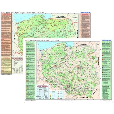 DWUSTRONNA MAPA  ŚCIENNA KRAJOZNAWCZA POLSKI - HISTORIA I KULTURA /PRZYRODA /DUO (MER003)