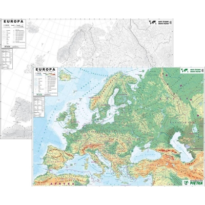 DWUSTRONNA MAPA ŚCIENNA EUROPY – FIZYCZNA / KONTUROWA 1:3.300.000 (GMA032)