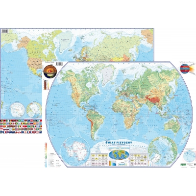 DWUSTRONNA MAPA ŚCIENNA ŚWIATA - FIZYCZNA / POLITYCZNA MINI 1:57.000.000 (GEO381)
