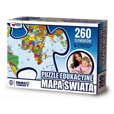 PUZZLE EDUKACYJNE - MAPA ŚWIATA 260 ELEMENTÓW (ZAB261)