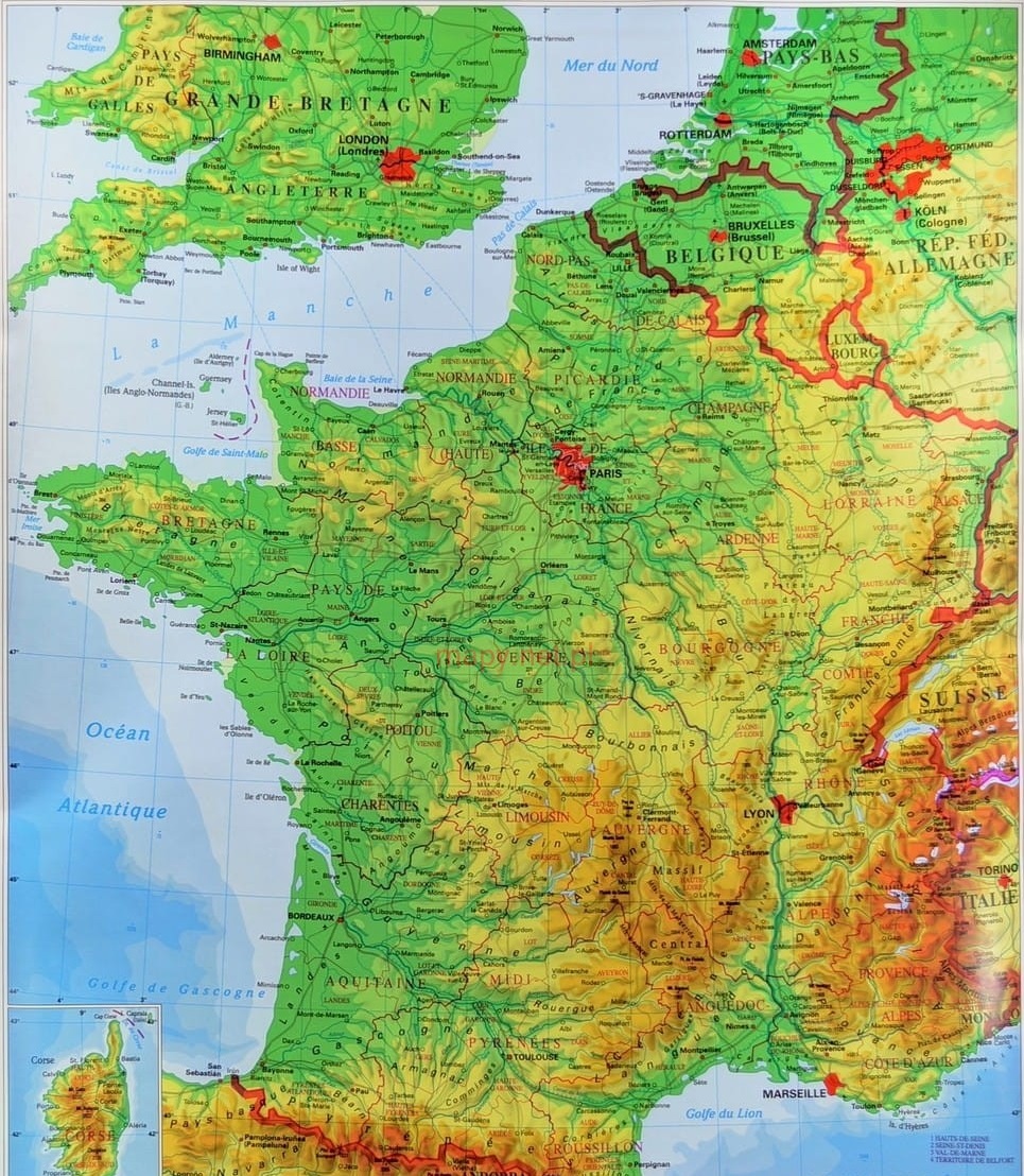 mapa fizyczna francji FRANCJA MAPA FIZYCZNA PLANSZA WER. FRAN. (PLA236)