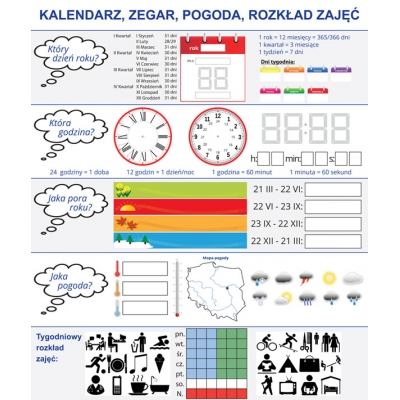NAKŁADKA MAGNETYCZNA - KALENDARZ /ZEGAR /POGODA /ROZKŁAD ZAJĘĆ 80x96 (PRZ591)
