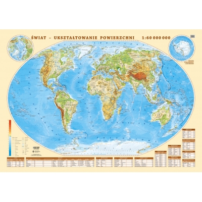 MAPA ŚCIENNA ŚWIAT UKSZTAŁTOWANIE POWIERZCHNI 1:18.000.000 /EKO-GRAF (SOS497)