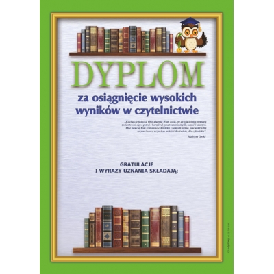 DYPLOM ZA OSIĄGNIĘCIE WYSOKICH WYNIKÓW W CZYTELNICTWIE A791 (DYP020)