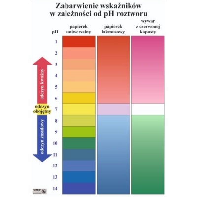 ZABARWIENIE WSKAŹNIKÓW W ZALEŻNOŚCI OD PH ROZTWORU PLANSZA   (PLA319)